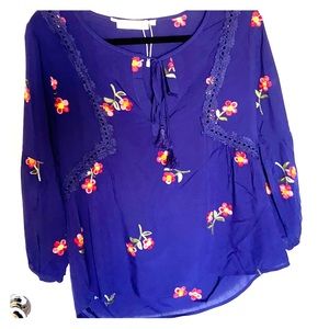 Boho Embroidered Floral Blouse